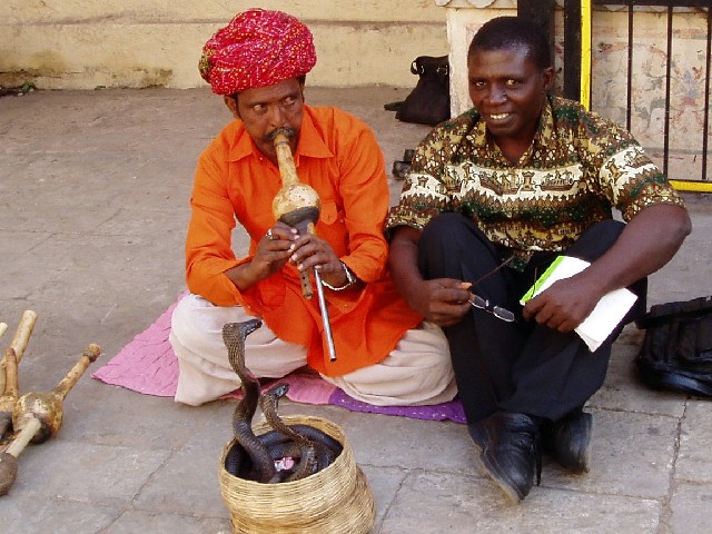 With snake charmer, Jaipur, India.